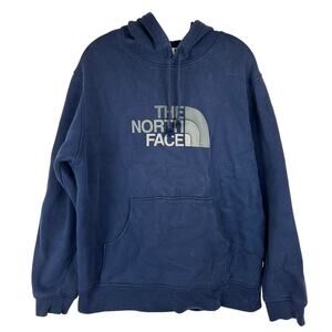 The North Face Mens Pullover Hoodie Size XL Blue Large Half Dome Logo Sweatshirt